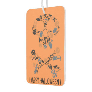 Orange Skull and Crossbones bats ghosts Car Air Freshener