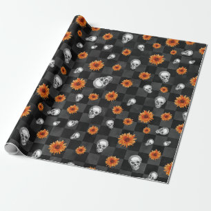 Orange Skulls and Sunflower Series Design 11 Wrapping Paper