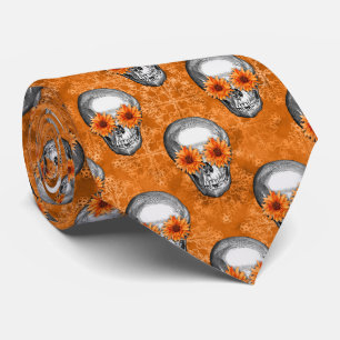 Orange Skulls and Sunflower Series Design 7 Tie