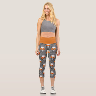 Orange Skulls and Sunflower Series Design 9 Capri Leggings