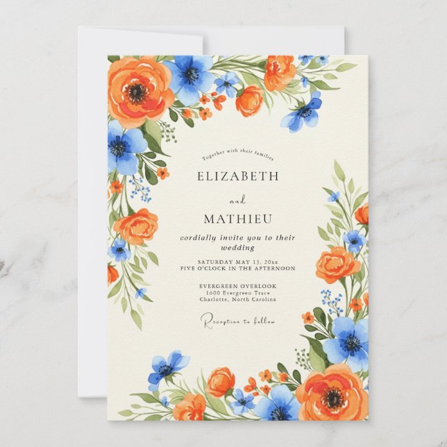 Orange Sky Blue Charming Spring Wedding Invitation (Front)