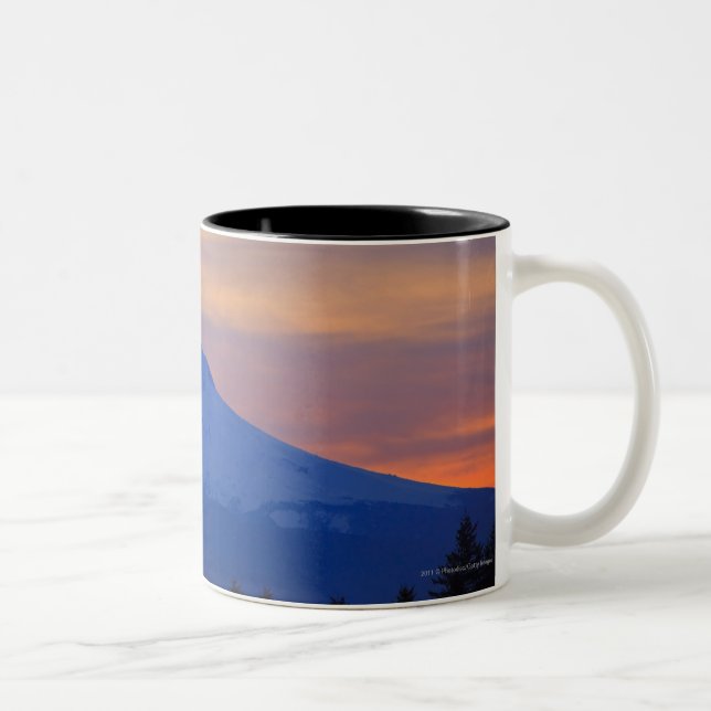 Orange Sky Snow Capped Blue Mountain Two-Tone Coffee Mug (Right)