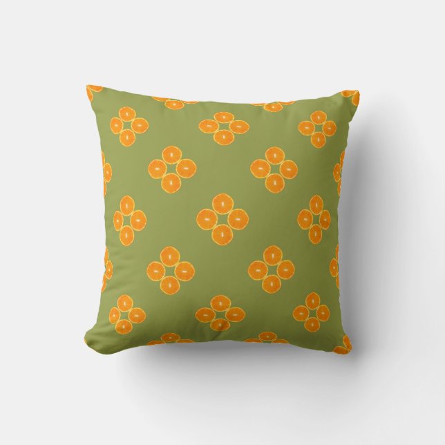 Orange Slice on Lime Green Background Cushion (Front)
