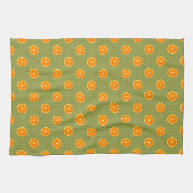 Orange Slice on Lime Green Background Tea Towel (Horizontal)