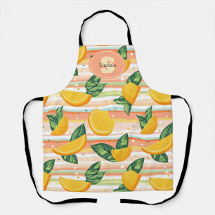 Orange Slice Pattern with Green Leaves on Pastel Apron