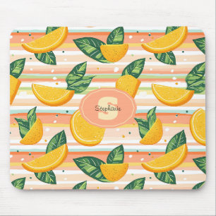 Orange Slice Pattern with Green Leaves on Pastel Mouse Pad