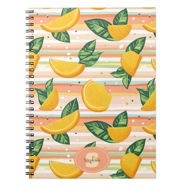 Orange Slice Pattern with Green Leaves on Pastel Notebook (Front)