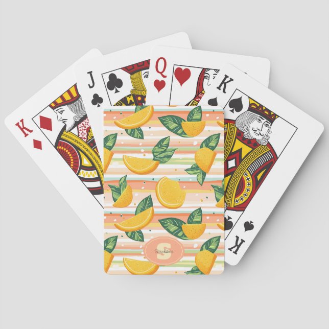 Orange Slice Pattern with Green Leaves on Pastel Playing Cards (Back)