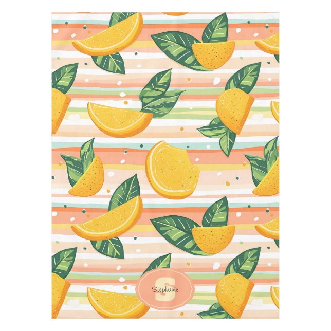 Orange Slice Pattern with Green Leaves on Pastel Tablecloth (Front)