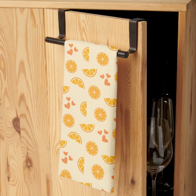 Orange Slices and Hearts Tea Towel (Thirds Fold)
