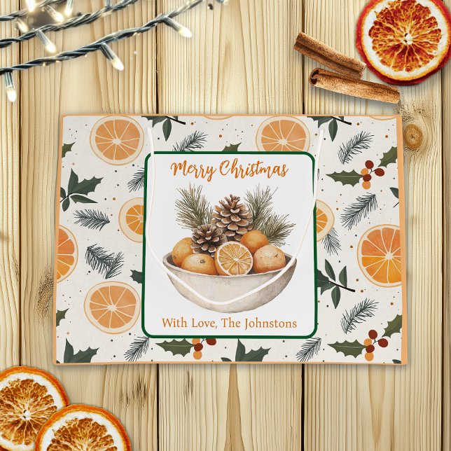 Orange Slices and Pine Christmas Personalised Large Gift Bag (Creator Uploaded)