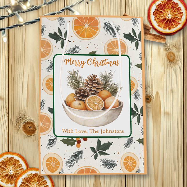Orange Slices and Pine Christmas Personalised Medium Gift Bag (Creator Uploaded)