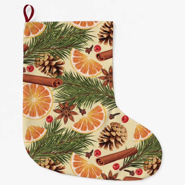 Orange Slices And Spices Large Christmas Stocking (Front)