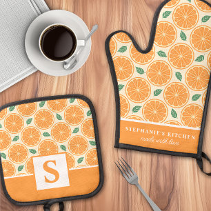 Orange Slices Citrus Cute Summer Monogrammed Oven Mitt & Pot Holder Set