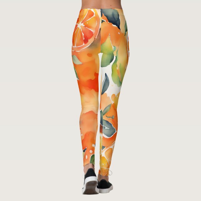 Orange Slices Fresh Watercolor Citrus Design Leggings (Back)