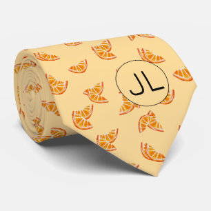 Orange Slices Hand Drawn Fruit Monogram Funny Tie