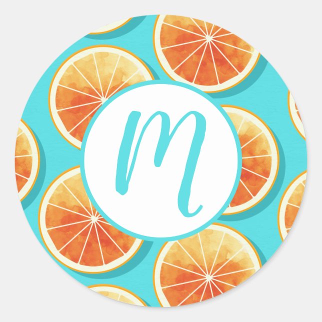Orange Slices on Blue Classic Round Sticker (Front)