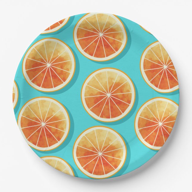 Orange Slices on Blue Paper Plate (Front)