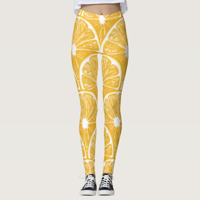 Orange slices, tropical fruit pattern design leggings (Front)