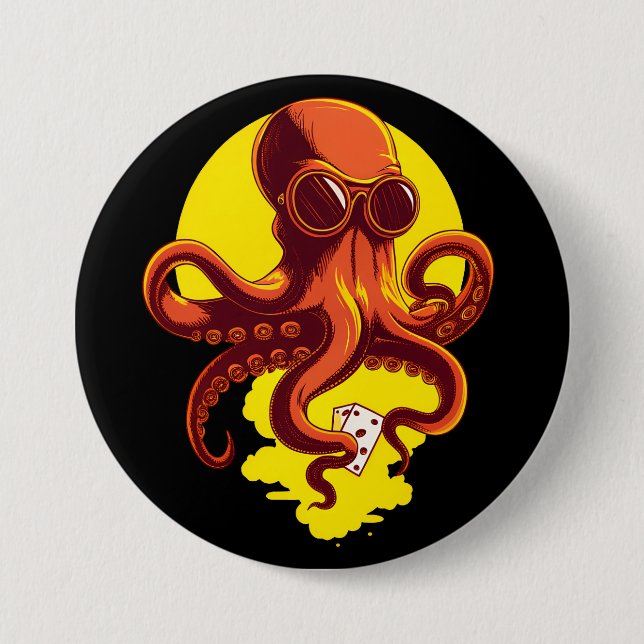 Orange Smart Octopus 7.5 Cm Round Badge (Front)