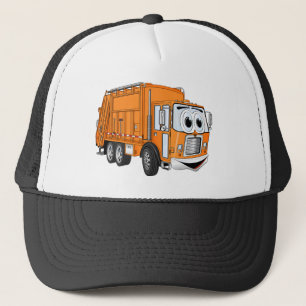 Orange Smiling Garbage Truck Cartoon Trucker Hat