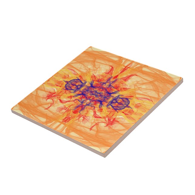 ORANGE SMOKE - Fractal Art - Ceramic Tile (Side)