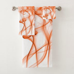 Orange Smoke Symmetrical Minimalist White Bath Towel Set