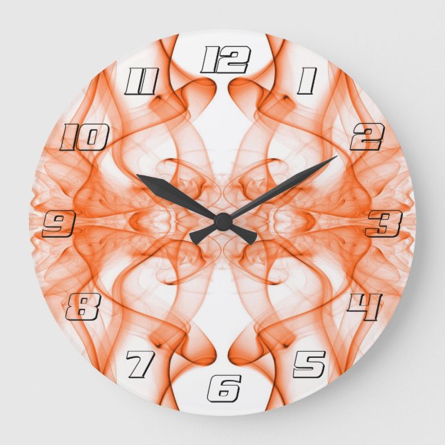 Orange Smoke Symmetrical Minimalist White Large Clock (Front)