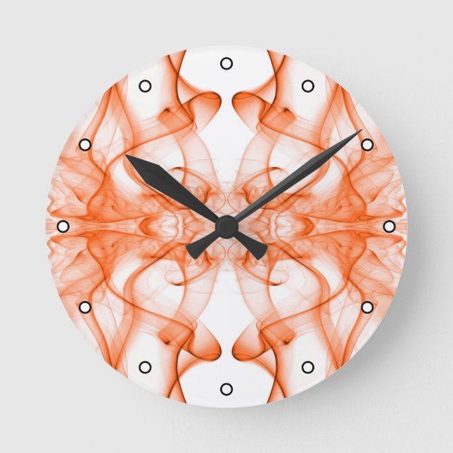 Orange Smoke Symmetrical Minimalist White Round Clock (Front)