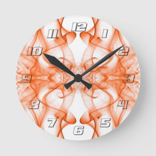Orange Smoke Symmetrical Minimalist White Round Clock