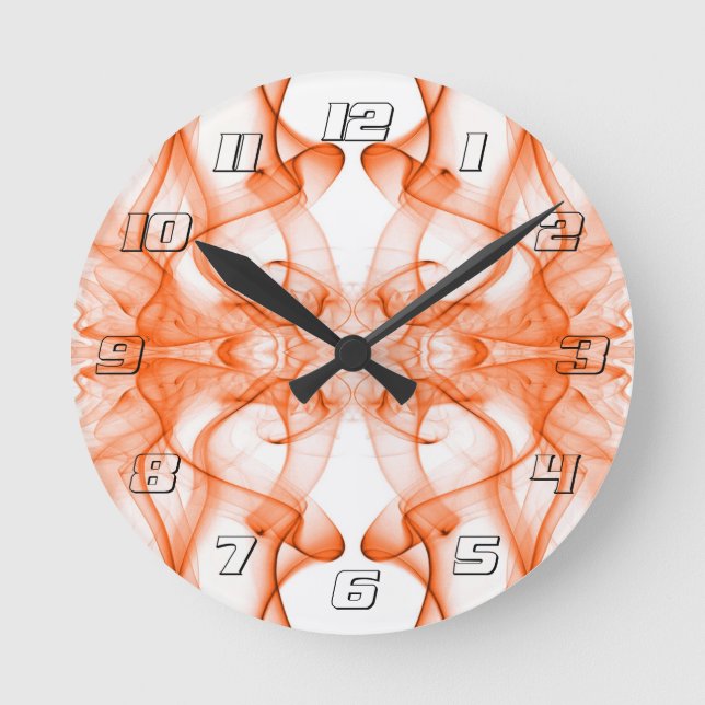 Orange Smoke Symmetrical Minimalist White Round Clock (Front)