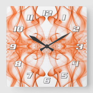 Orange Smoke Symmetrical Minimalist White Square Wall Clock