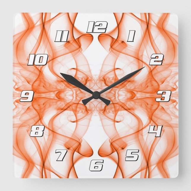 Orange Smoke Symmetrical Minimalist White Square Wall Clock (Front)