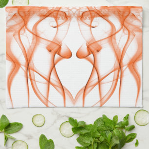 Orange Smoke Symmetrical Minimalist White Tea Towel