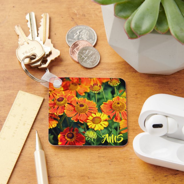 Orange Sneezewort Flowers Monogram Key Ring (Desk)