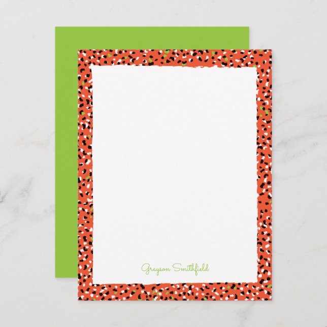 Orange Snow Leopard Print Personal Stationery Card (Front/Back)