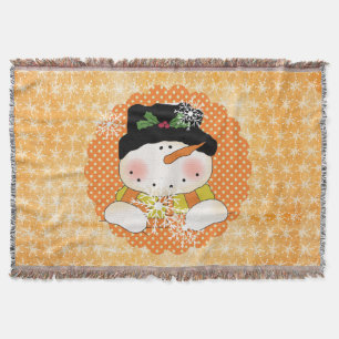 Orange Snowflake Snowman Holiday Throw