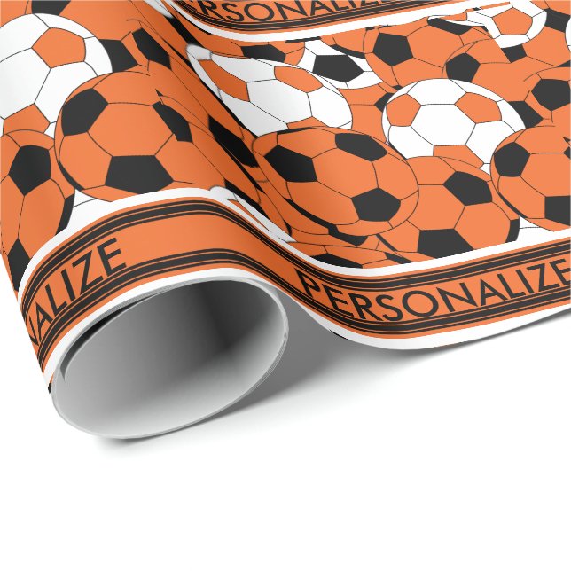 Orange Soccer Ball Collage Wrapping Paper (Roll Corner)