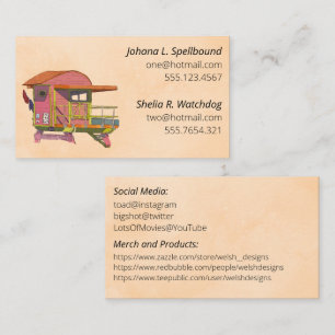 Orange Social calling card-Pink Lifeguard Tower Business Card