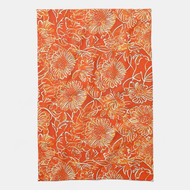 Orange soft flowers tea towel (Vertical)