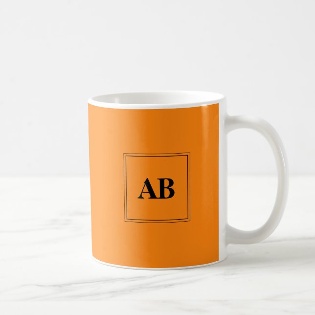 Orange solid colour with monogram coffee mug (Right)