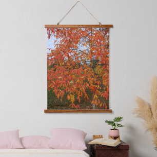 Orange Sourwood Leaves Botanical Hanging Tapestry