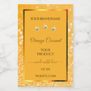 Orange Sparkling Glitter Product Labels Diamonds