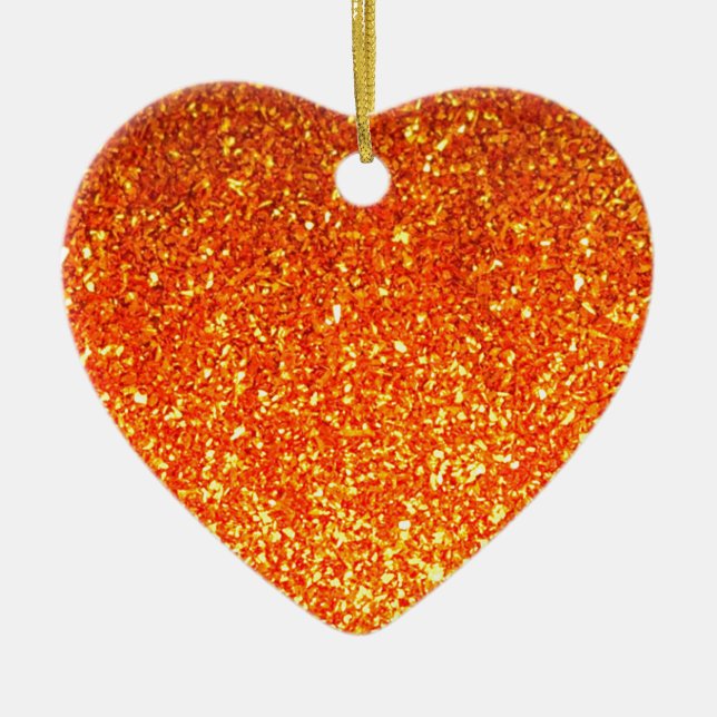 Orange sparkly glitter heart ornament (Front)