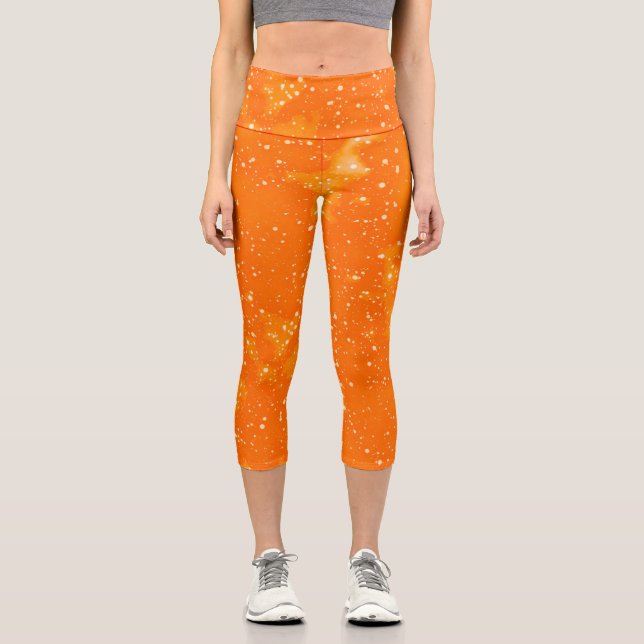 Orange Speckle Watercolor Paints  Capri Leggings (Front)