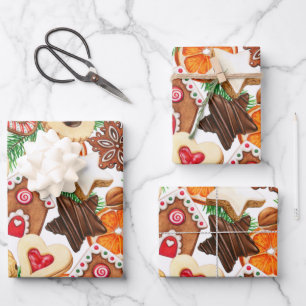 Orange Spice Christmas Cookies and Candy Wrapping Paper Sheet
