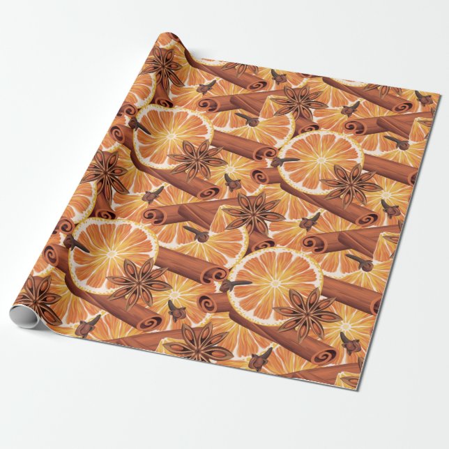 Orange Spice Christmas Wrapping Paper (Unrolled)