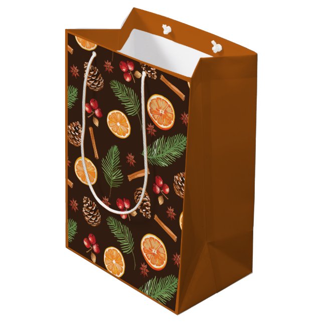 Orange Spice Rustic Winter Botanical Medium Gift Bag (Back Angled)
