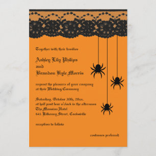 Orange Spiders and Lace Wedding Invitation