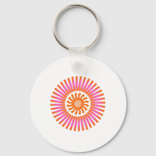Orange Spiral Sunburst Abstract Geometric Design Key Ring